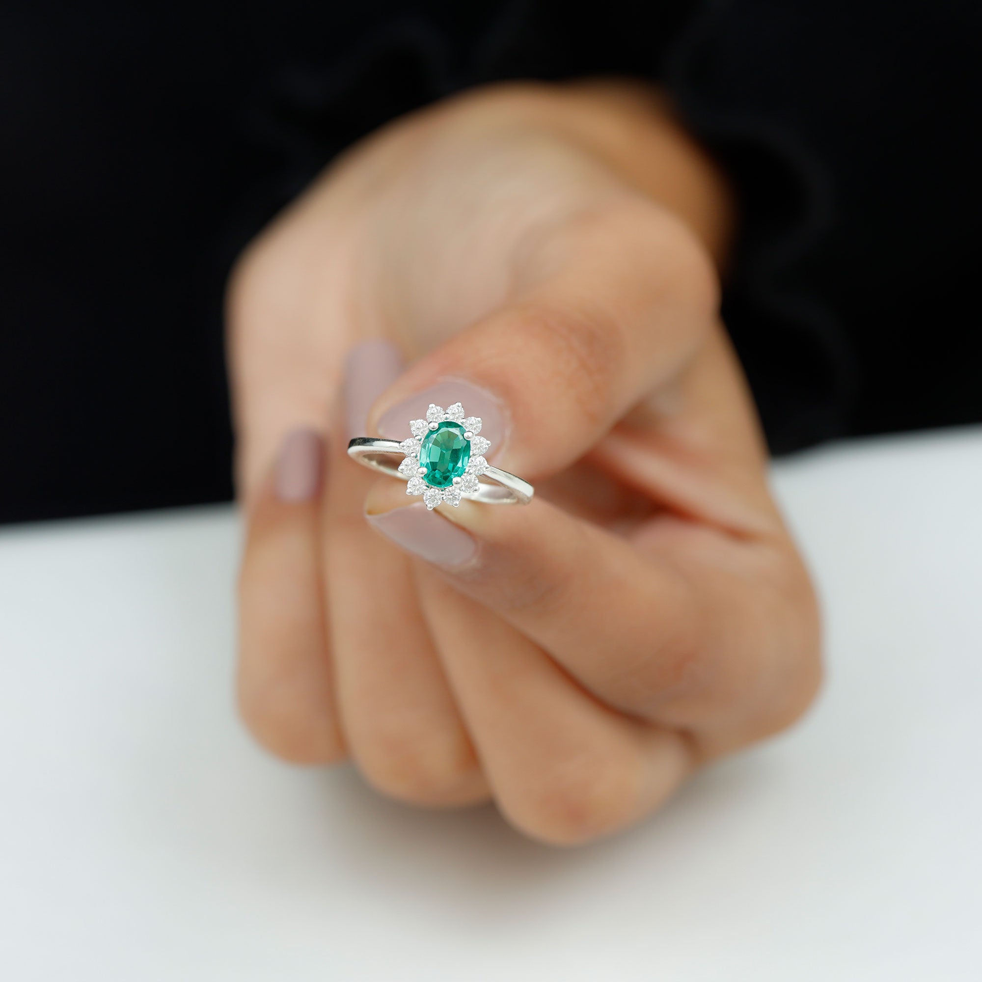 Rosec Jewels-Princess Diana Inspired Created Emerald and Diamond Ring