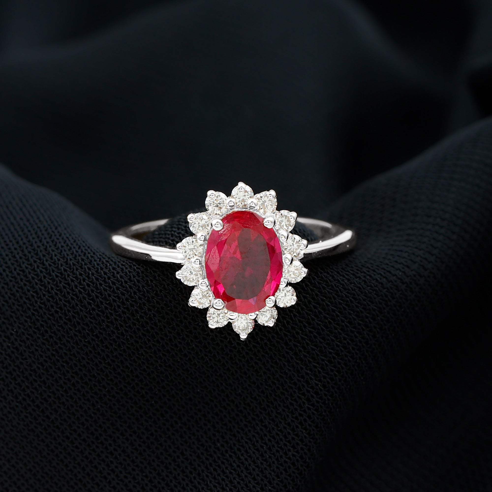 Rosec Jewels-1.50 CT Princess Diana Inspired Created Ruby and Diamond Ring