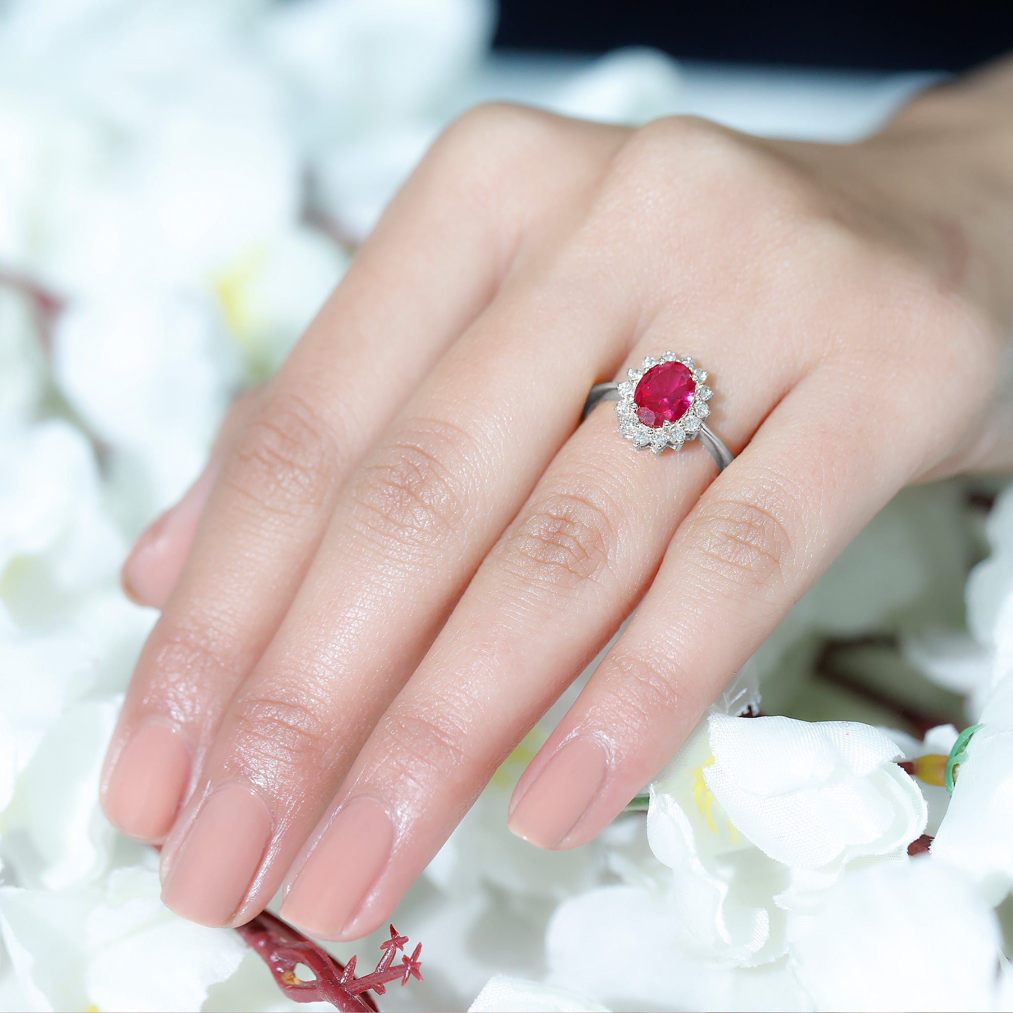 Rosec Jewels-1.50 CT Princess Diana Inspired Created Ruby and Diamond Ring