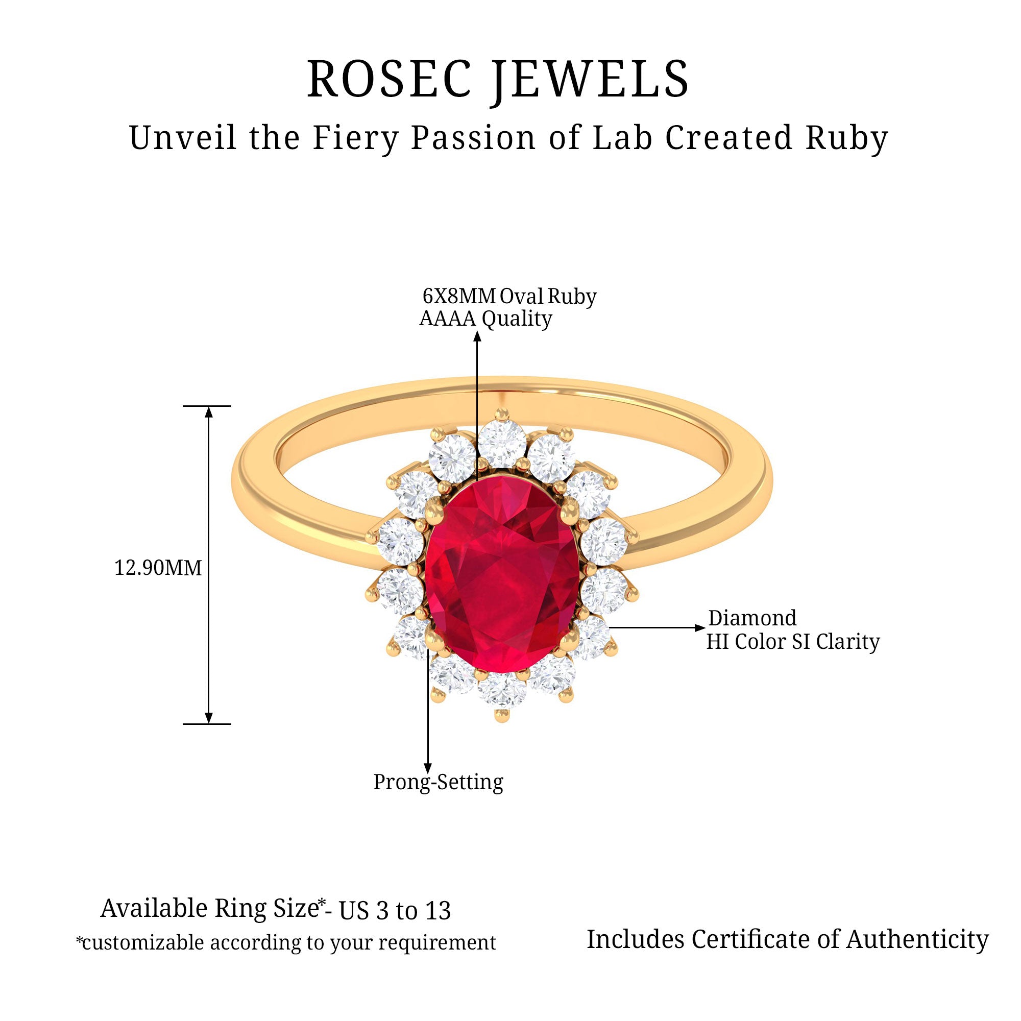 Rosec Jewels-1.50 CT Princess Diana Inspired Created Ruby and Diamond Ring