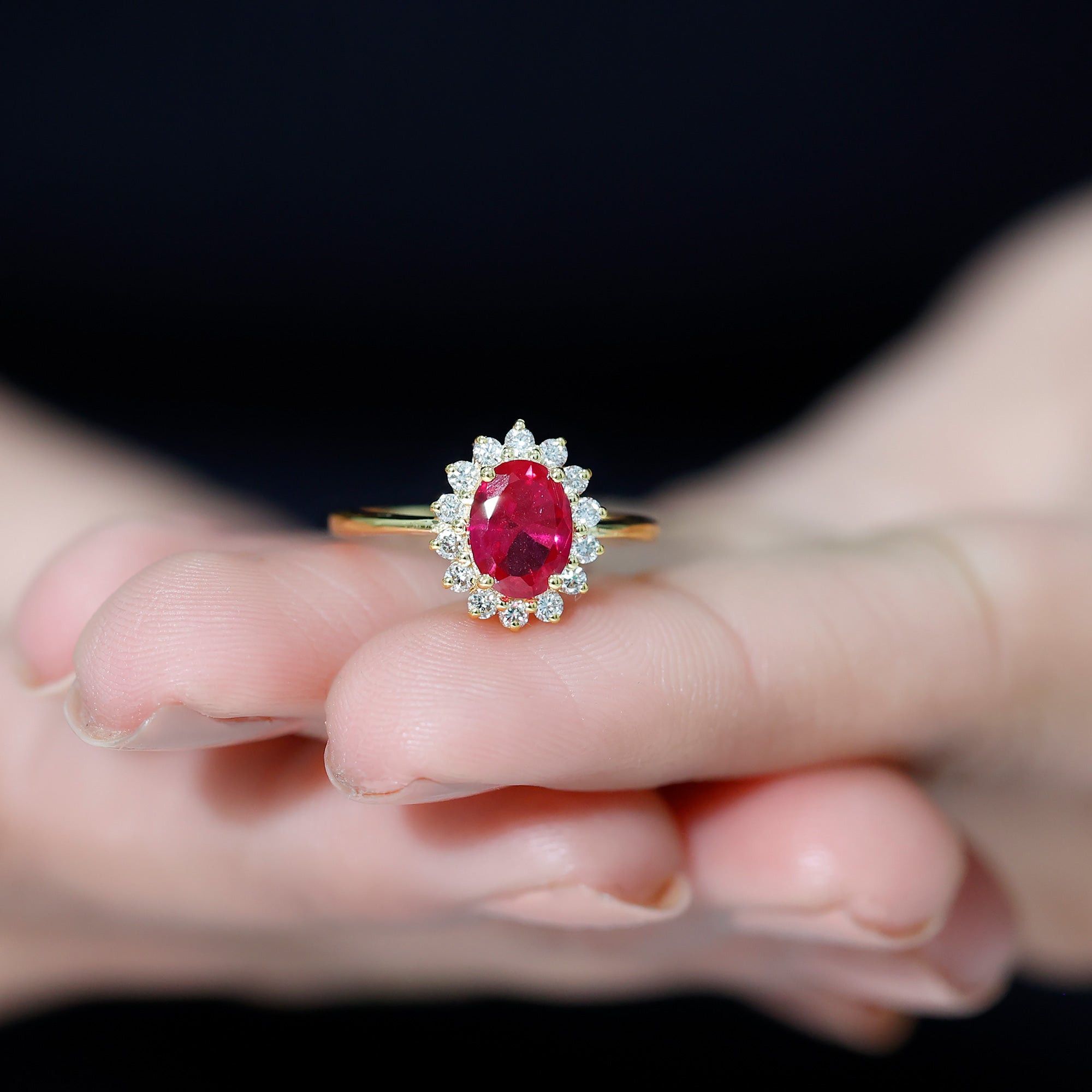 Rosec Jewels-1.50 CT Princess Diana Inspired Created Ruby and Diamond Ring