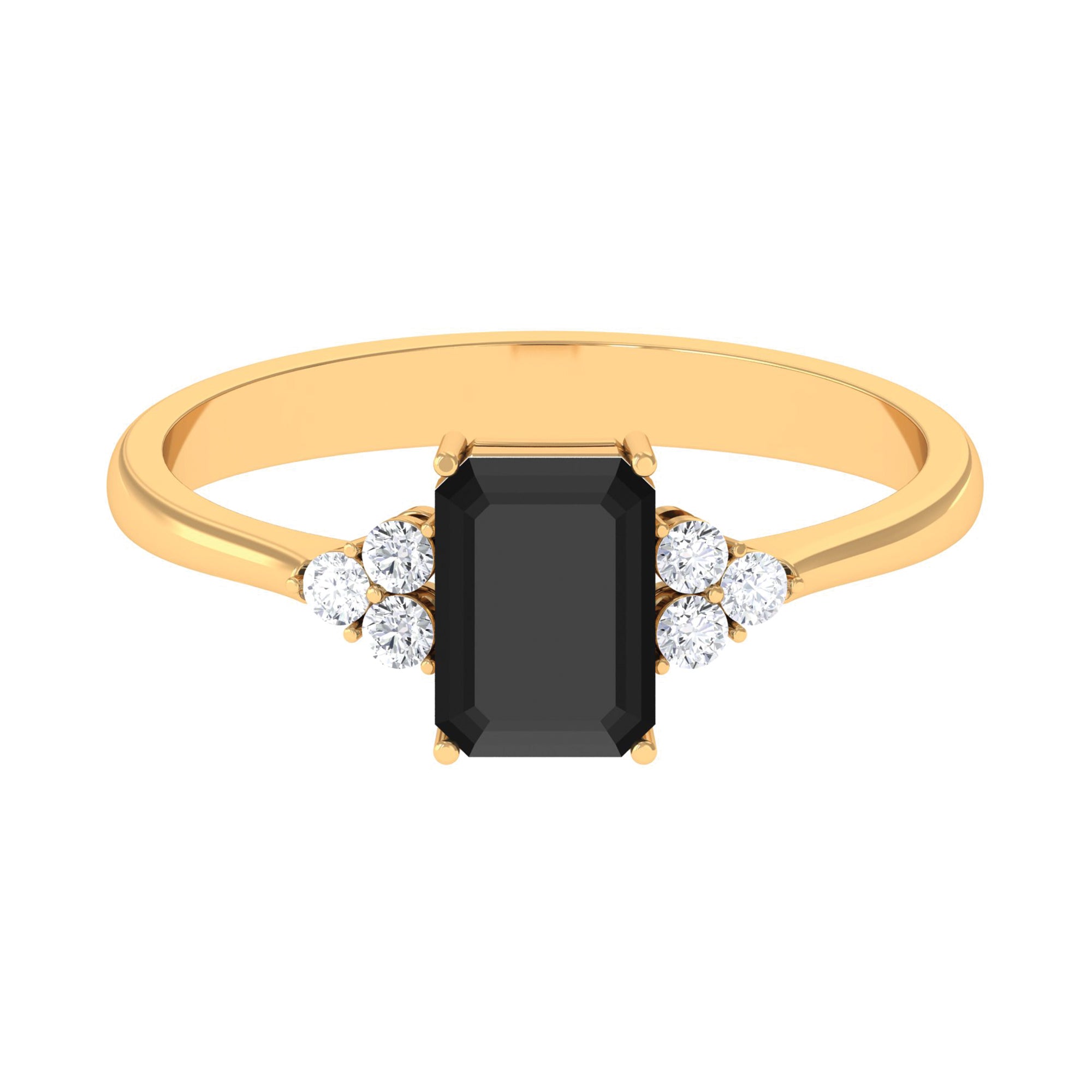 Rosec Jewels-Octagon Created Black Diamond Solitaire Engagement Ring with Diamond Trio