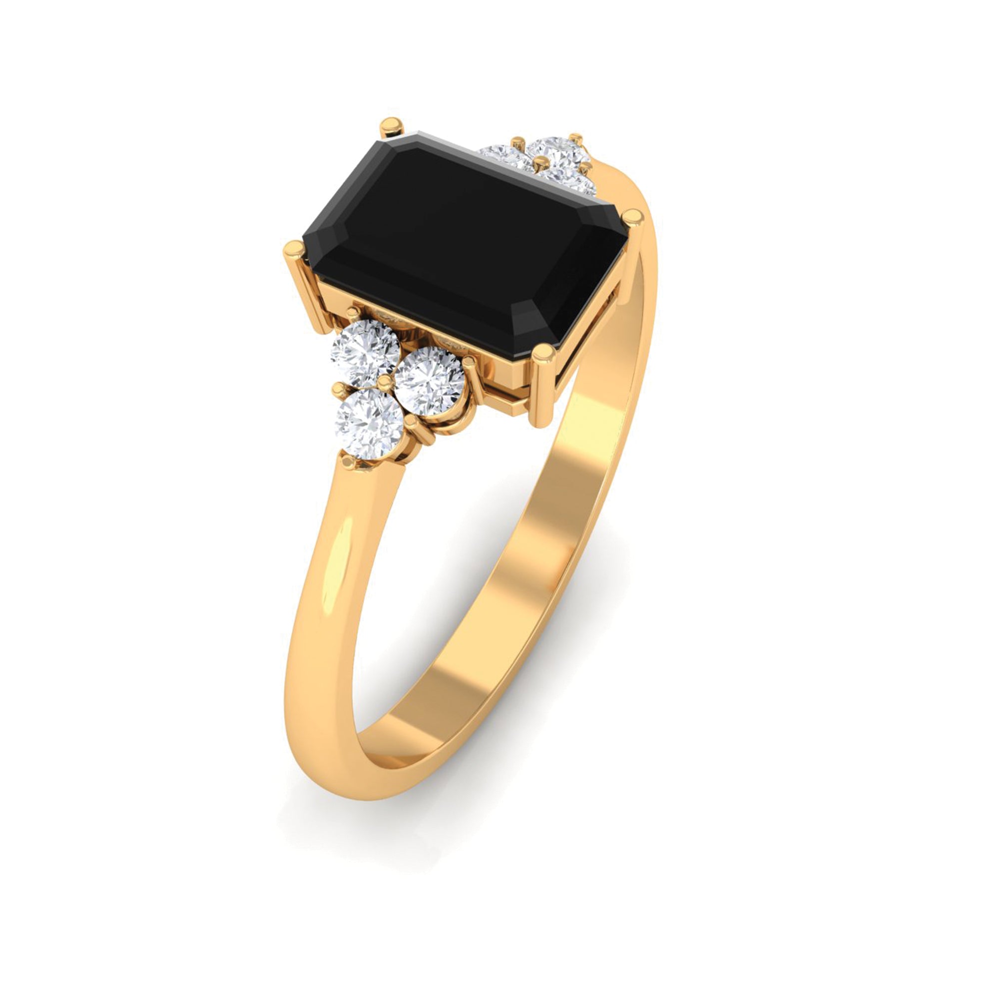 Rosec Jewels-Octagon Created Black Diamond Solitaire Engagement Ring with Diamond Trio