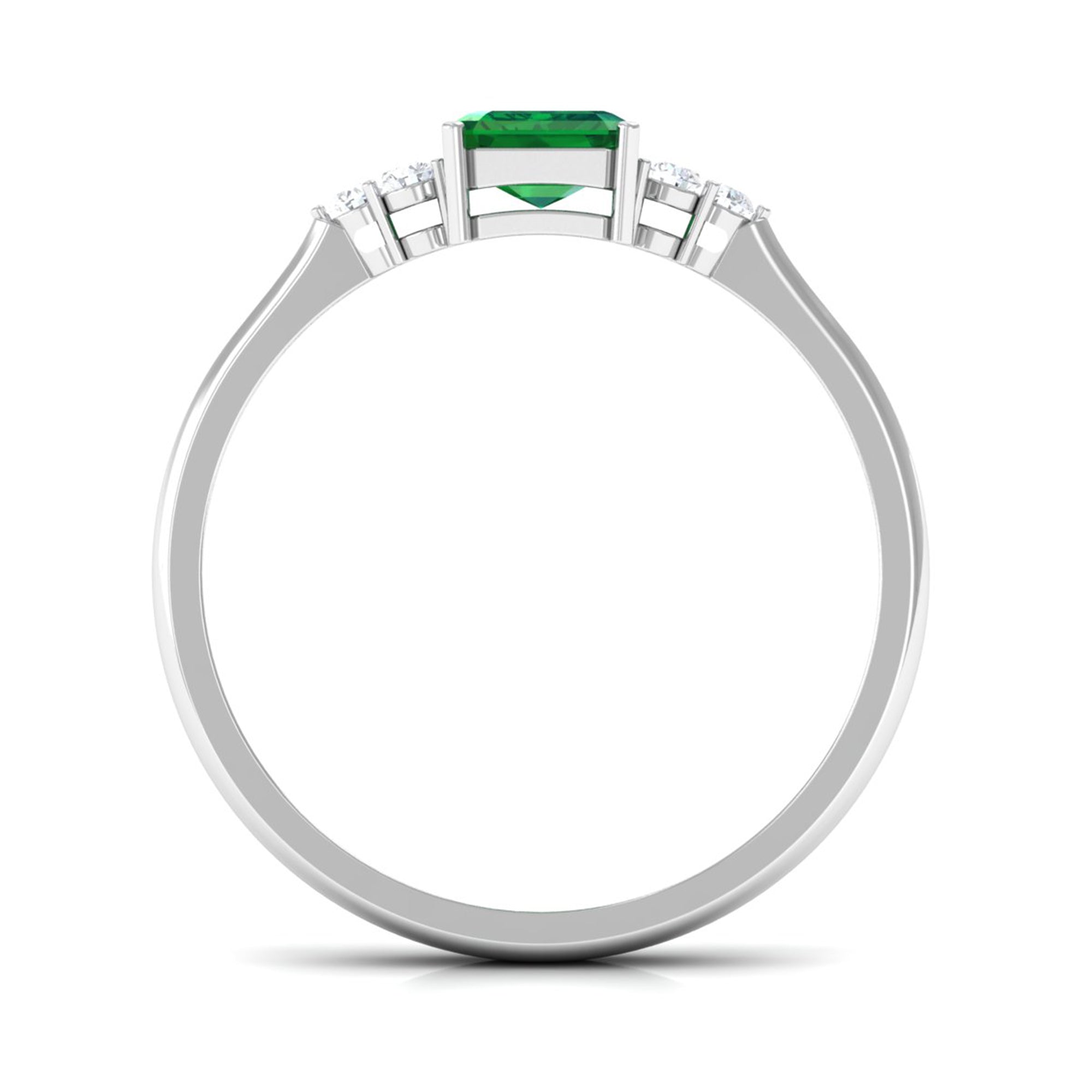 Rosec Jewels-Octagon Created Emerald Solitaire Engagement Ring with Diamond Trio