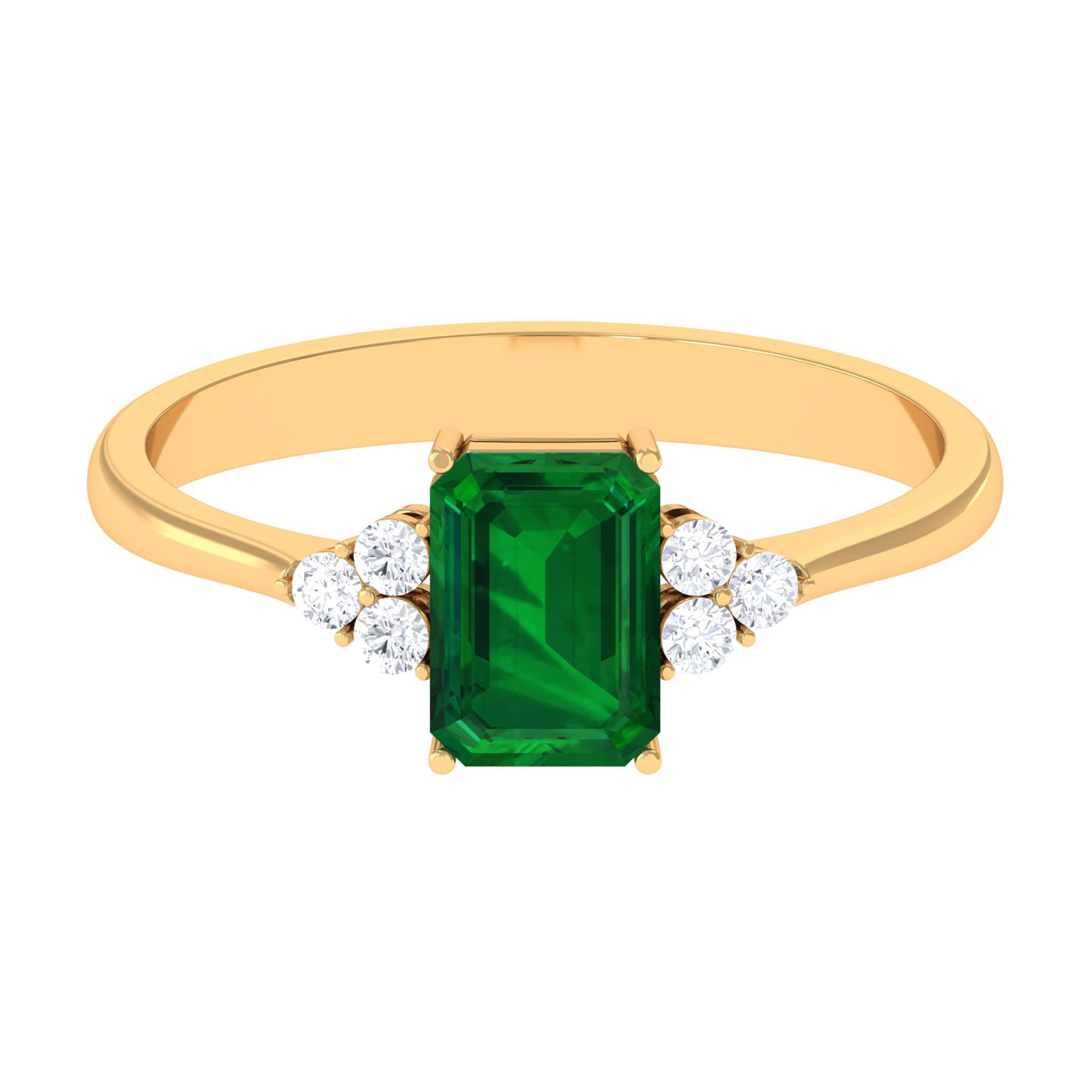 Rosec Jewels-Octagon Created Emerald Solitaire Engagement Ring with Diamond Trio