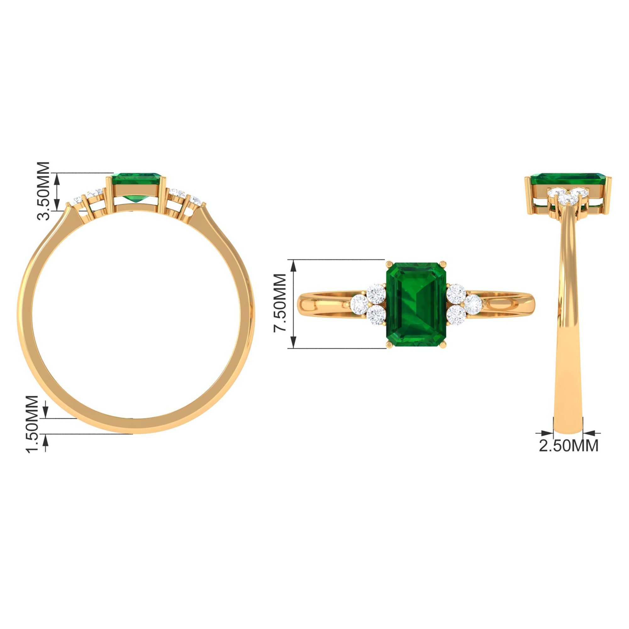 Rosec Jewels-Octagon Created Emerald Solitaire Engagement Ring with Diamond Trio