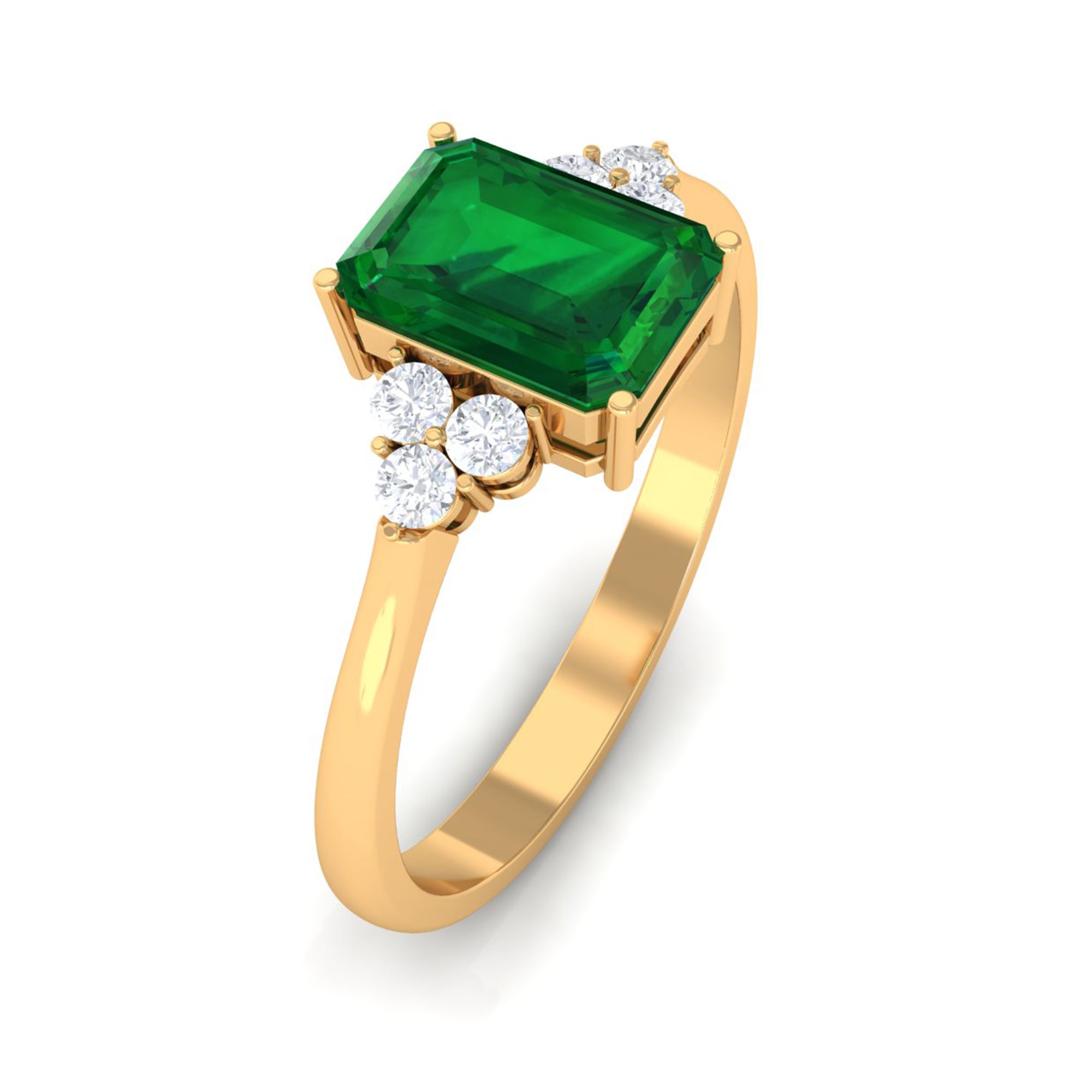 Rosec Jewels-Octagon Created Emerald Solitaire Engagement Ring with Diamond Trio