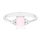 Rosec Jewels-Emerald Cut Rose Quartz Solitaire Engagement Ring with Diamond Trio