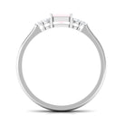 Rosec Jewels-Emerald Cut Rose Quartz Solitaire Engagement Ring with Diamond Trio