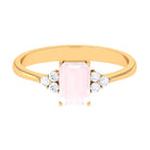 Rosec Jewels-Emerald Cut Rose Quartz Solitaire Engagement Ring with Diamond Trio