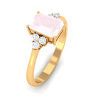 Rosec Jewels-Emerald Cut Rose Quartz Solitaire Engagement Ring with Diamond Trio