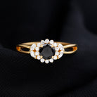 Rosec Jewels-Created Black Diamond and Diamond Flower Engagement Ring in Split Shank