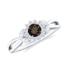 Rosec Jewels-Split Shank Smoky Quartz Flower Engagement Ring with Diamond