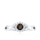 Rosec Jewels-Split Shank Smoky Quartz Flower Engagement Ring with Diamond