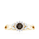 Rosec Jewels-Split Shank Smoky Quartz Flower Engagement Ring with Diamond