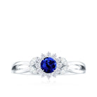 Rosec Jewels-Created Blue Sapphire and Diamond Flower Engagement Ring with Split Shank