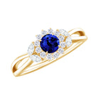 Rosec Jewels-Created Blue Sapphire and Diamond Flower Engagement Ring with Split Shank