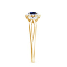 Rosec Jewels-Created Blue Sapphire and Diamond Flower Engagement Ring with Split Shank