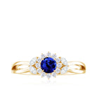 Rosec Jewels-Created Blue Sapphire and Diamond Flower Engagement Ring with Split Shank