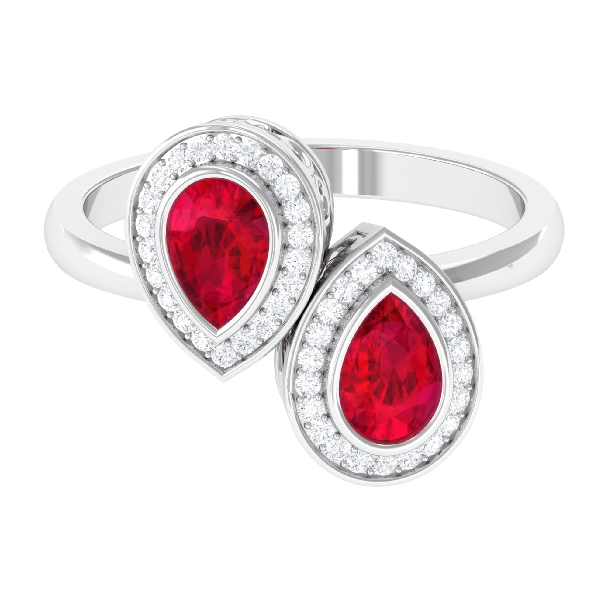 Rosec Jewels-1.25 CT Pear Cut Created Ruby Toi et Moi Engagement Ring with Diamond