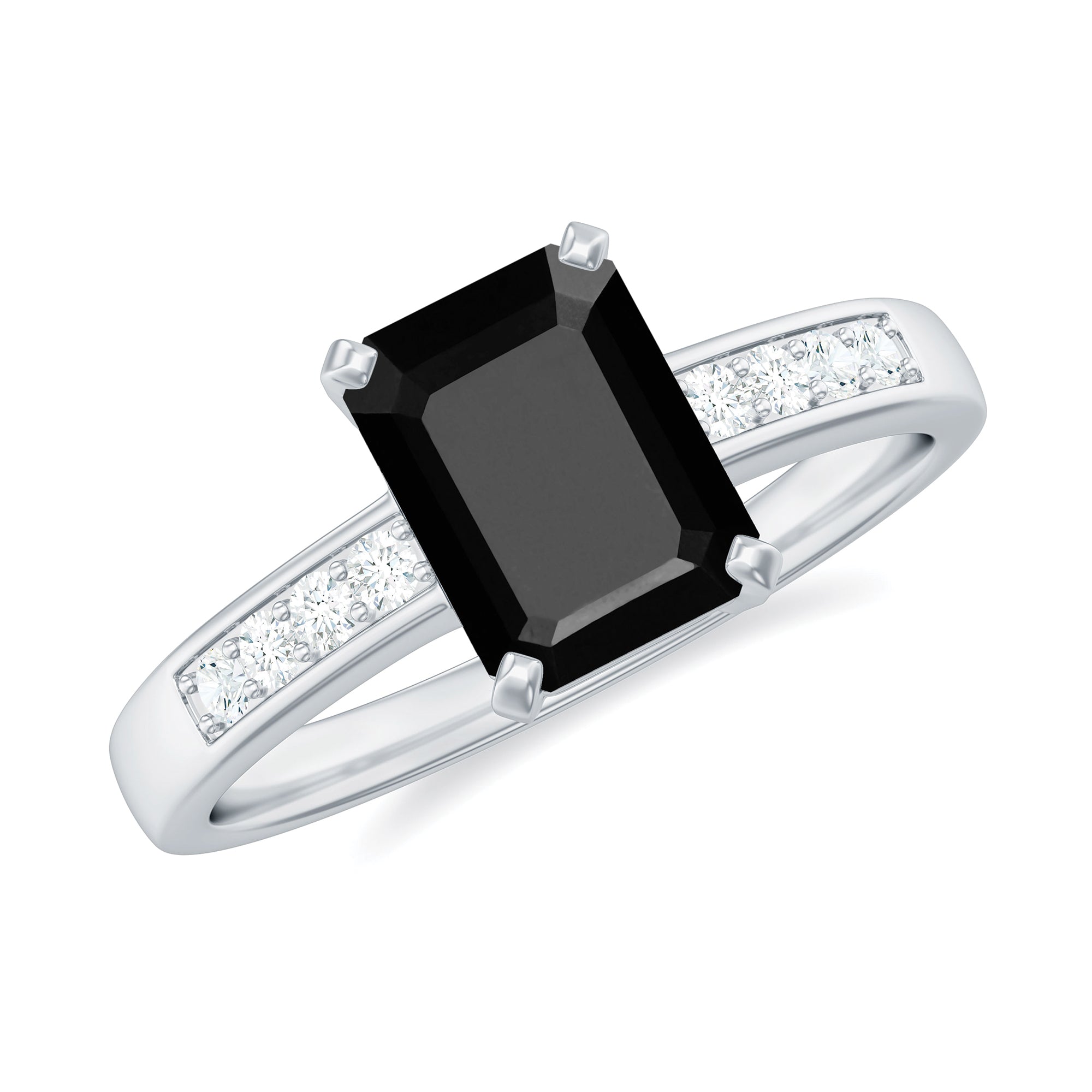 Rosec Jewels-Octagon Cut Created Black Diamond Solitaire Ring with Accent