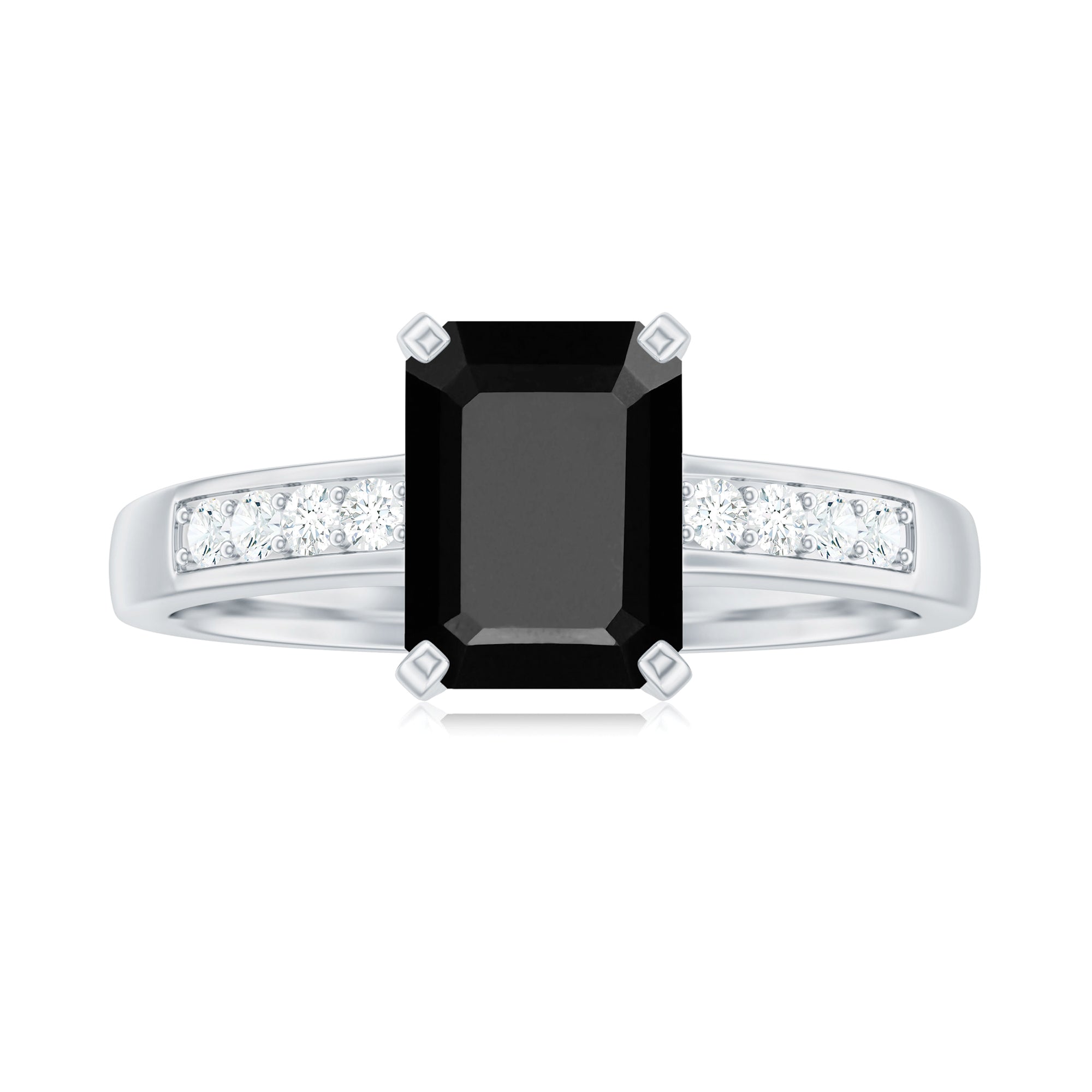 Rosec Jewels-Octagon Cut Created Black Diamond Solitaire Ring with Accent