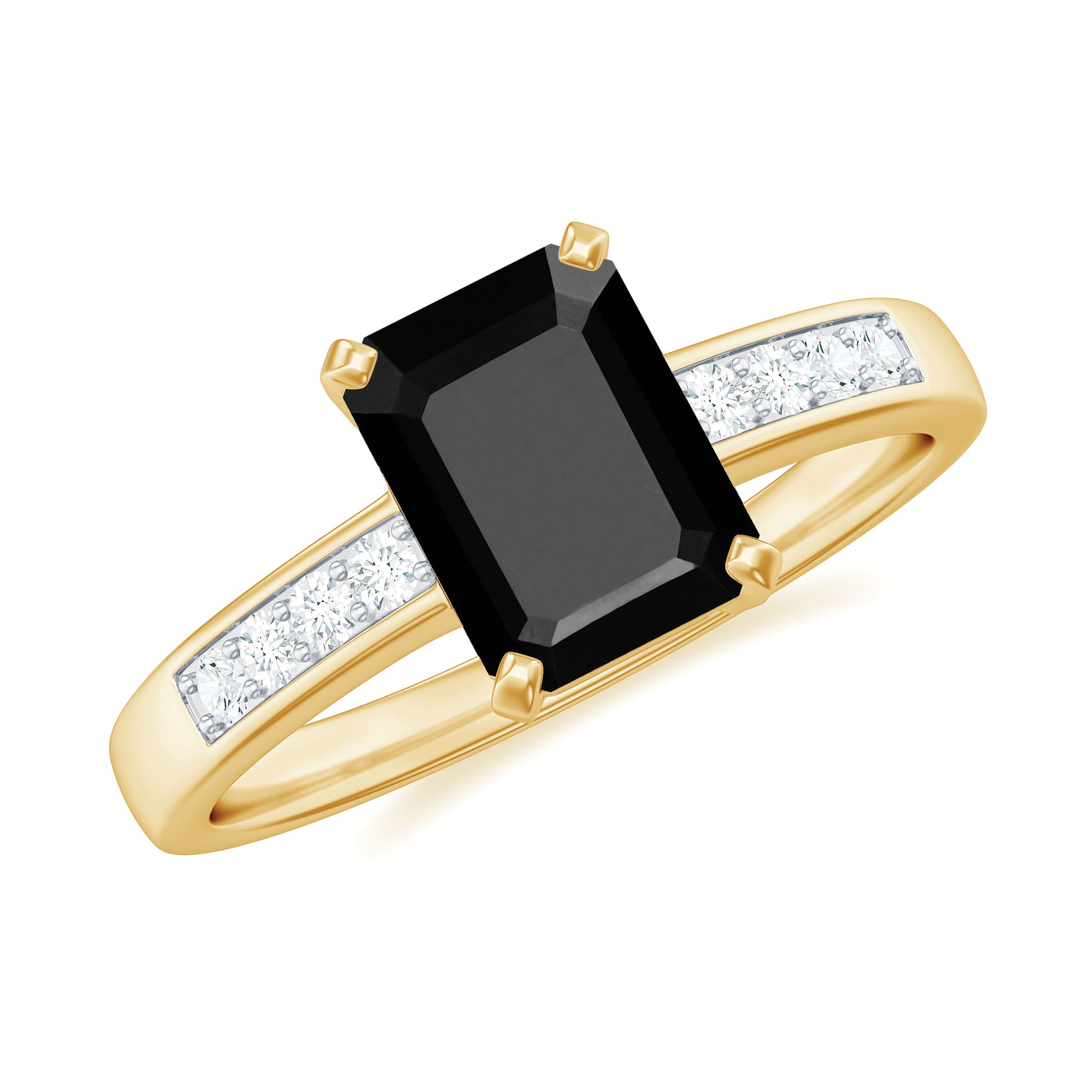 Rosec Jewels-Octagon Cut Created Black Diamond Solitaire Ring with Accent