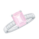 Rosec Jewels-Octagon Cut Rose Quartz Solitaire Engagement Ring with Diamond Side Stones