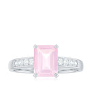 Rosec Jewels-Octagon Cut Rose Quartz Solitaire Engagement Ring with Diamond Side Stones