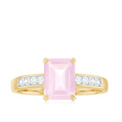 Rosec Jewels-Octagon Cut Rose Quartz Solitaire Engagement Ring with Diamond Side Stones