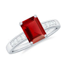 Rosec Jewels-Emerald Cut Certified Created Ruby Solitaire Ring with Diamond