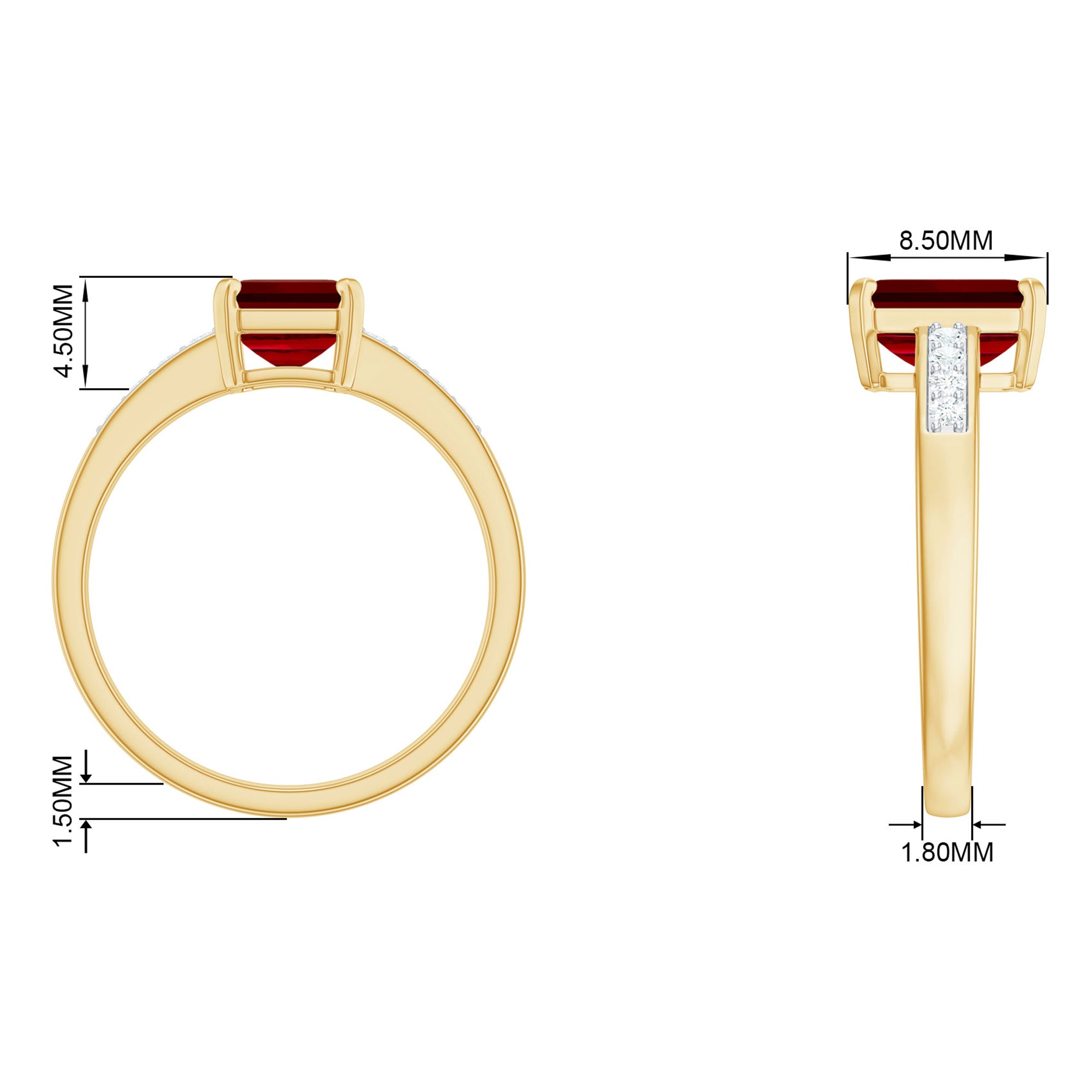 Rosec Jewels-Emerald Cut Certified Created Ruby Solitaire Ring with Diamond