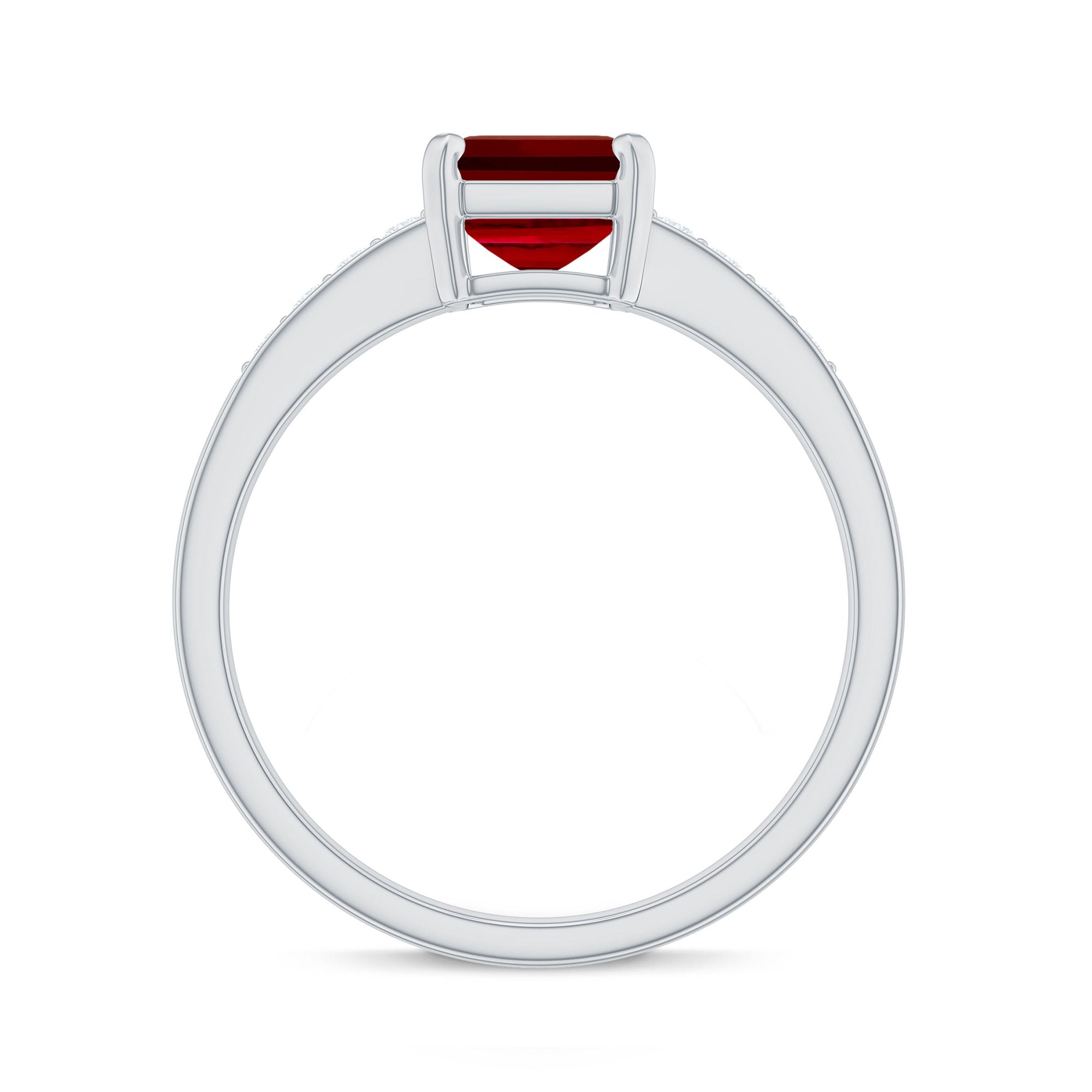 Rosec Jewels-Emerald Cut Certified Created Ruby Solitaire Ring with Diamond