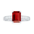 Rosec Jewels-Emerald Cut Certified Created Ruby Solitaire Ring with Diamond