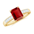 Rosec Jewels-Emerald Cut Certified Created Ruby Solitaire Ring with Diamond