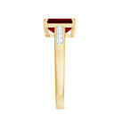 Rosec Jewels-Emerald Cut Certified Created Ruby Solitaire Ring with Diamond