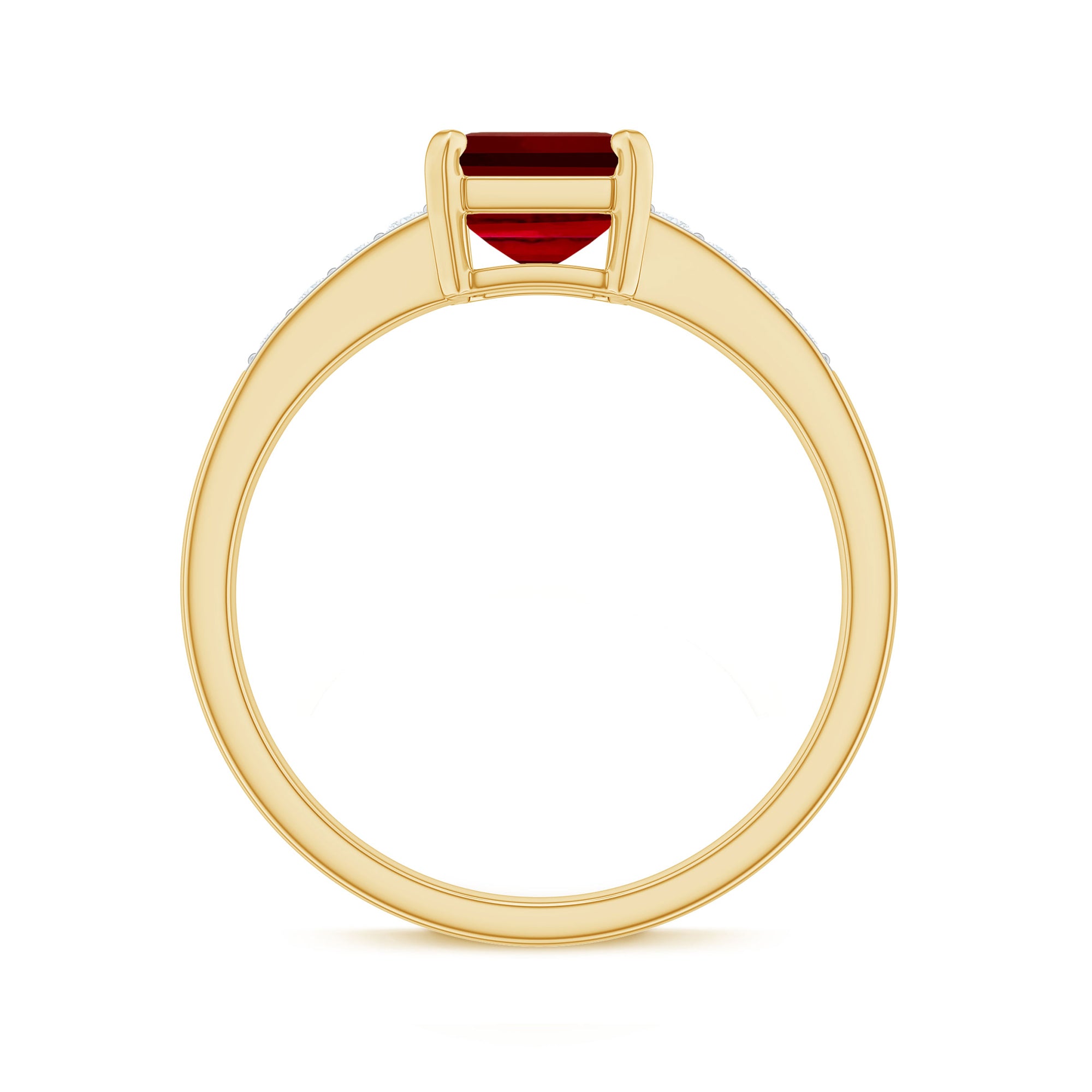 Rosec Jewels-Emerald Cut Certified Created Ruby Solitaire Ring with Diamond