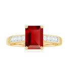 Rosec Jewels-Emerald Cut Certified Created Ruby Solitaire Ring with Diamond