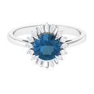 Rosec Jewels-Claw Set London Blue Topaz Cocktail Ring with Diamond Halo