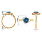 Rosec Jewels-Claw Set London Blue Topaz Cocktail Ring with Diamond Halo