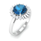 Rosec Jewels-Claw Set London Blue Topaz Cocktail Ring with Diamond Halo