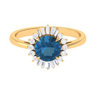 Rosec Jewels-Claw Set London Blue Topaz Cocktail Ring with Diamond Halo