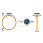 Rosec Jewels-Claw Set London Blue Topaz Cocktail Ring with Diamond Halo