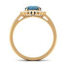 Rosec Jewels-Claw Set London Blue Topaz Cocktail Ring with Diamond Halo