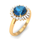 Rosec Jewels-Claw Set London Blue Topaz Cocktail Ring with Diamond Halo