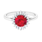 Rosec Jewels-Claw Set Created Ruby Cocktail Ring with Diamond Halo