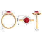 Rosec Jewels-Claw Set Created Ruby Cocktail Ring with Diamond Halo