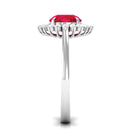 Rosec Jewels-Claw Set Created Ruby Cocktail Ring with Diamond Halo