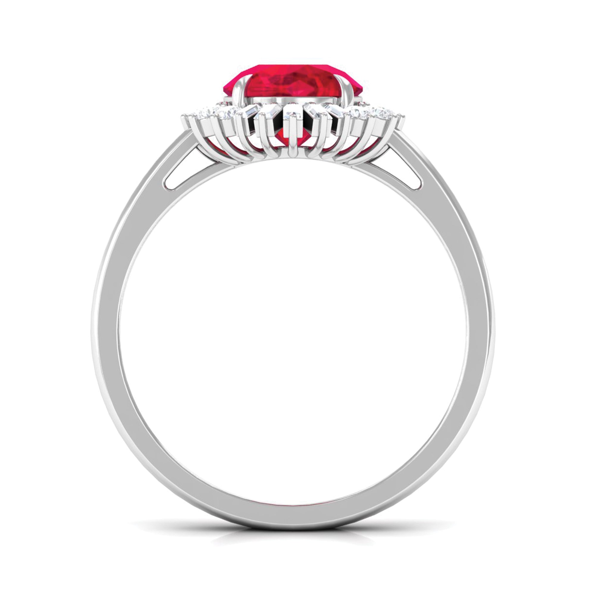 Rosec Jewels-Claw Set Created Ruby Cocktail Ring with Diamond Halo