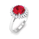 Rosec Jewels-Claw Set Created Ruby Cocktail Ring with Diamond Halo